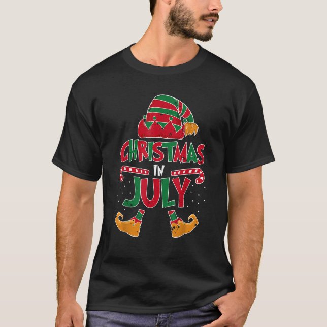 christmas in july elf beach summer funny christmas T-Shirt (Front)
