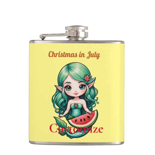 Christmas in July Elf  Mermaid Thunder_Cove  Hip Flask (Front)