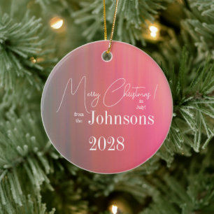 Christmas in July Family Name and Year Ceramic Tree Decoration