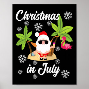 Christmas In July Flamingo And Hawaiian Lover Poster