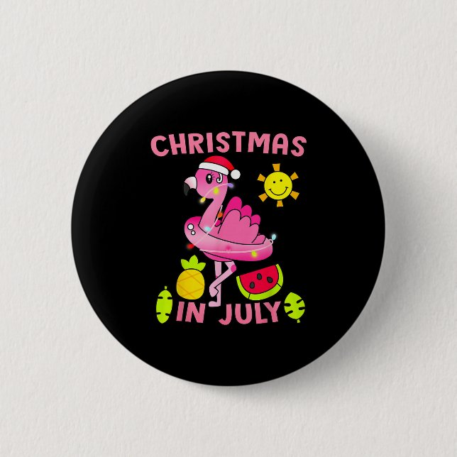 Christmas In July Flamingo Beach Summer Christmas  6 Cm Round Badge (Front)