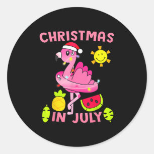 Christmas In July Flamingo Beach Summer Christmas  Classic Round Sticker