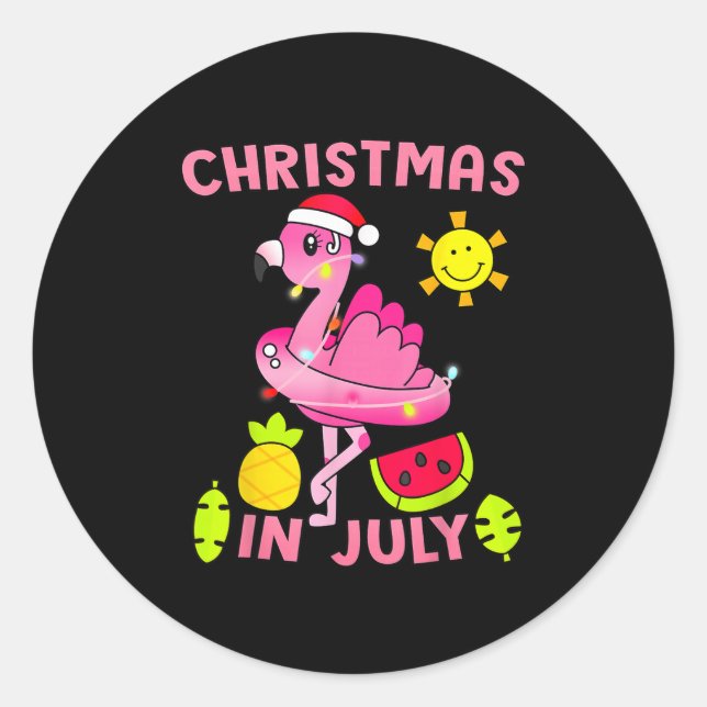 Christmas In July Flamingo Beach Summer Christmas  Classic Round Sticker (Front)