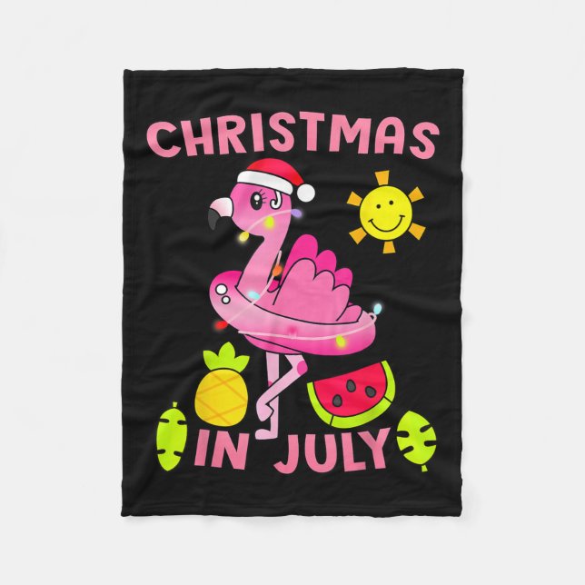 Christmas In July Flamingo Beach Summer Christmas  Fleece Blanket (Front)