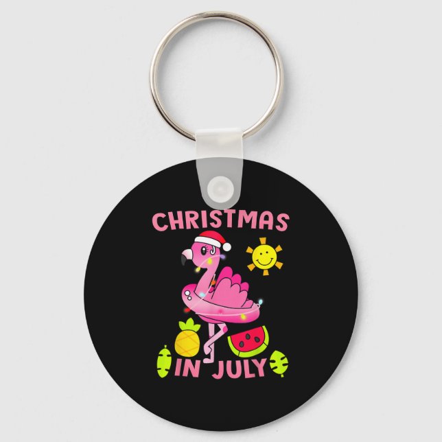 Christmas In July Flamingo Beach Summer Christmas  Key Ring (Front)