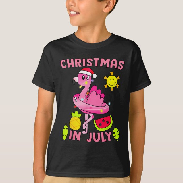 Christmas In July Flamingo Beach Summer Christmas  T-Shirt (Front)