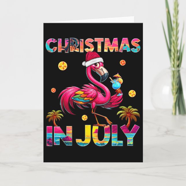 Christmas In July Flamingo Beach Summer Hawaii Gir Card (Front)