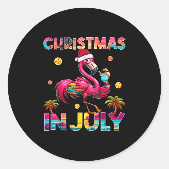 Christmas In July Flamingo Beach Summer Hawaii Gir Classic Round Sticker (Front)