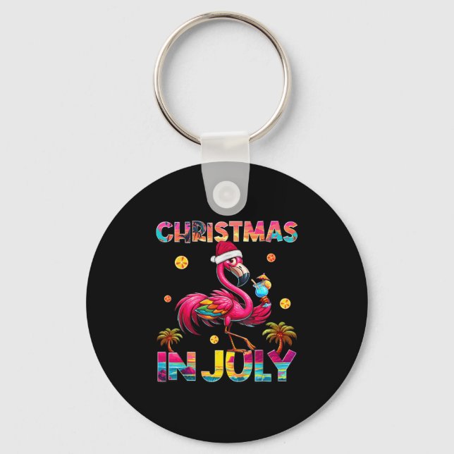 Christmas In July Flamingo Beach Summer Hawaii Gir Key Ring (Front)