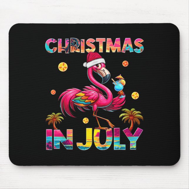 Christmas In July Flamingo Beach Summer Hawaii Gir Mouse Mat (Front)