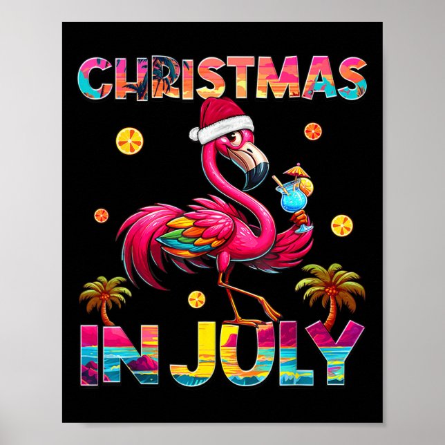 Christmas In July Flamingo Beach Summer Hawaii Gir Poster (Front)