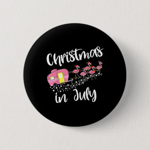Christmas In July Flamingo Camping Camper 6 Cm Round Badge