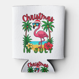 Christmas in July Flamingo Can Cooler