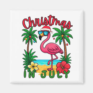 Christmas in July Flamingo Magnet
