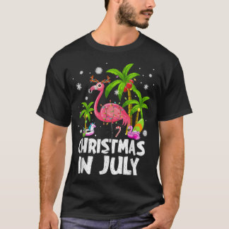 Christmas In July Flamingo Palm Tree Beach Summer  T-Shirt
