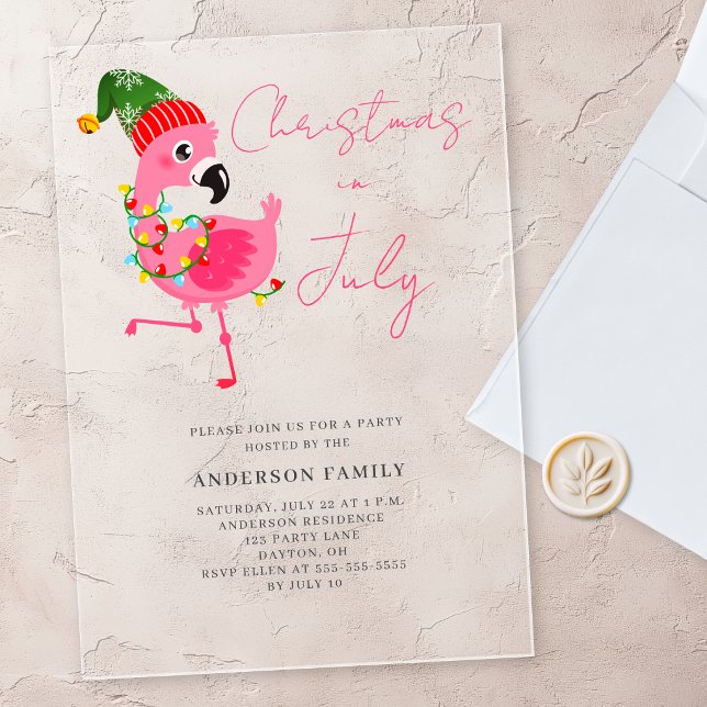 Christmas In July Flamingo Party Invitation (Creator Uploaded)