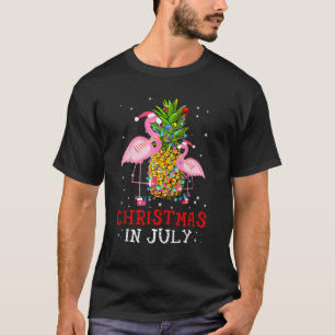 Christmas In July   Flamingo Pineapple Summer T-Shirt