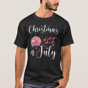 Christmas In July Flamingo Pink   Camping Camper T T-Shirt