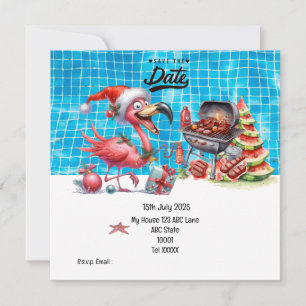 Christmas in July Flamingo Save the Date  Party Invitation