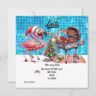 Christmas in July Flamingo Save the Date  Party Invitation