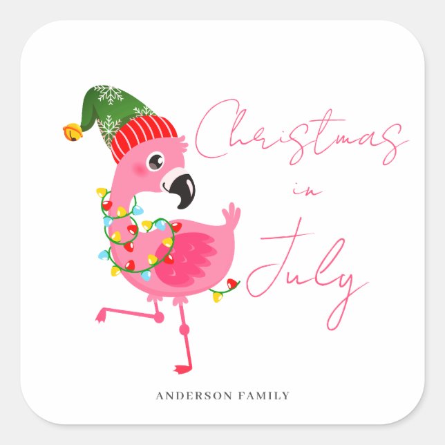 Christmas In July Flamingo  Square Sticker (Front)