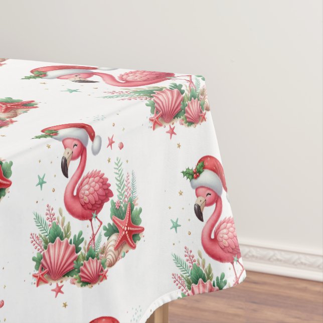 Christmas in July Flamingo Tablecloth (In Situ)