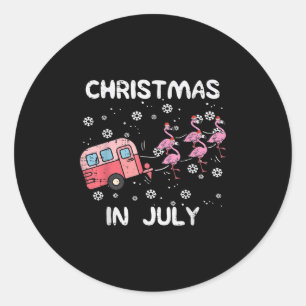 Christmas In July Flamingo Trailer Summer Xmas Cam Classic Round Sticker