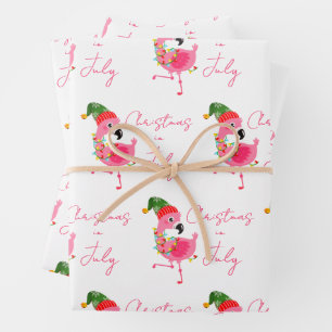 Christmas In July Flamingo Tropical  Wrapping Paper Sheet