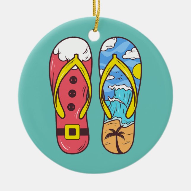 Christmas In July Flip Flops Funny Beach Summer Ceramic Tree Decoration (Front)