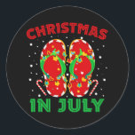 Christmas in July Flip Flops Funny Beach Summer  Classic Round Sticker<br><div class="desc">Christmas in July Flip Flops Funny Beach Summer Gift. Perfect gift for your dad,  mum,  papa,  men,  women,  friend and family members on Thanksgiving Day,  Christmas Day,  Mothers Day,  Fathers Day,  4th of July,  1776 Independant day,  Veterans Day,  Halloween Day,  Patrick's Day</div>