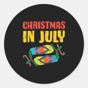 Christmas In July Flip Flops Summer Beach Xmas Men Classic Round Sticker