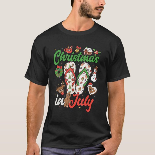 Christmas In July Flip Flops Xmas Funny Summer Fli T-Shirt (Front)