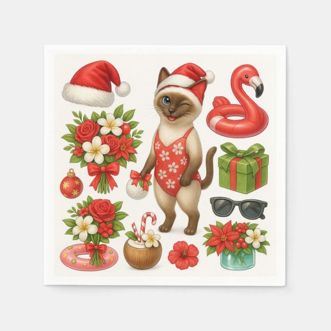 Christmas in July for Cat Lovers Pool Party Napkin (Front)