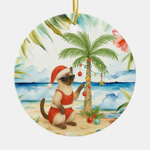 Christmas in July for Siamese cat lovers Ceramic Tree Decoration