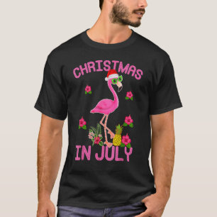 Christmas In July  for Women Pink Flamingo T-Shirt