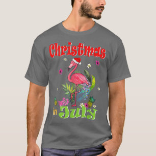 Christmas In July For Women Pink Flamingo T-Shirt