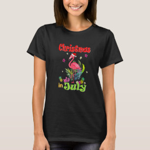 Christmas In July For Women Pink Flamingo T-Shirt