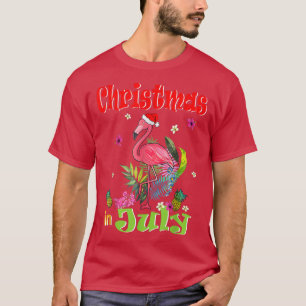 Christmas In July For Women Pink Flamingo T-Shirt