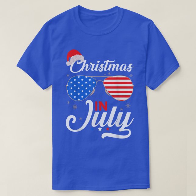 Christmas In July Funny 4th Of July Beach Summer C T-Shirt (Design Front)