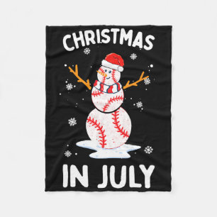 Christmas In July Funny Baseball Snowman Men Women Fleece Blanket