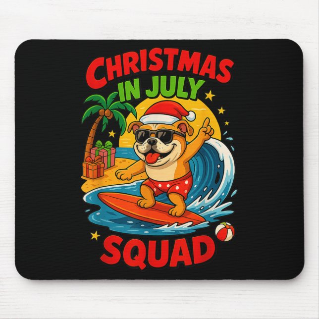 Christmas In July Funny Bulldog Dog Lover Xmas Sum Mouse Mat (Front)