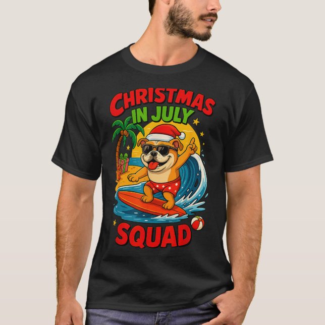 Christmas In July Funny Bulldog Dog Lover Xmas Sum T-Shirt (Front)