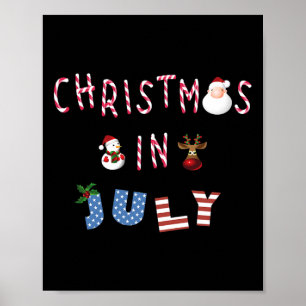 Christmas In July Funny Candy Cane Santa Reindeer  Poster