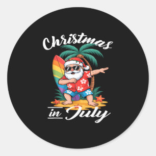 Christmas in july funny dabbing santa beach classic round sticker