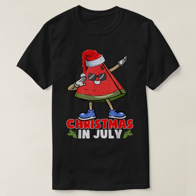 Christmas In July Funny Dabbing Watermelon Xmas Tr T-Shirt (Design Front)
