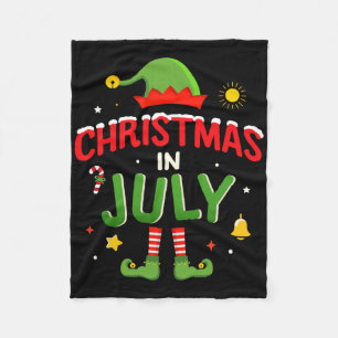Christmas In July Funny Elf For Summer Xmas Fleece Blanket