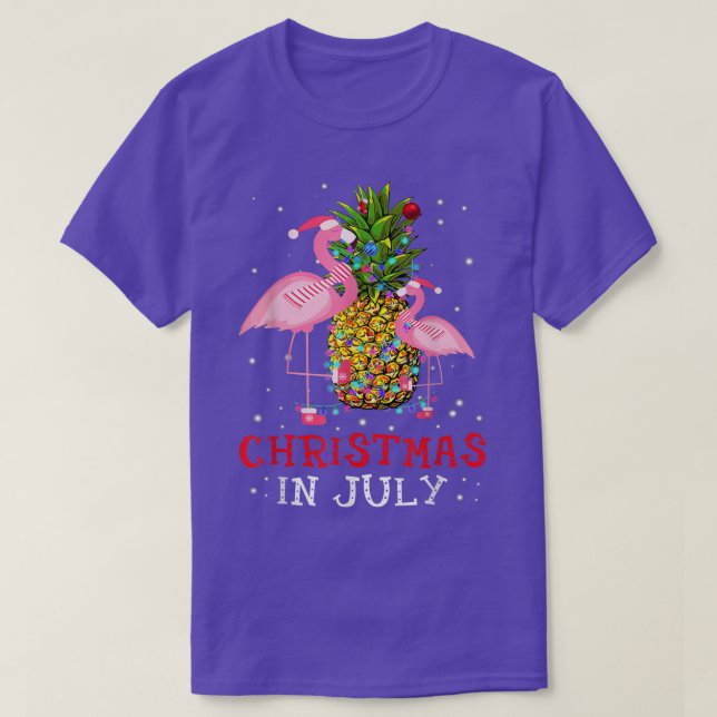 Christmas in July  Funny Flamingo Pineapple Summer T-Shirt (Design Front)