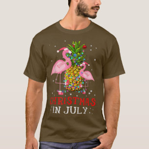 Christmas In July Funny Flamingo Pineapple Summer T-Shirt