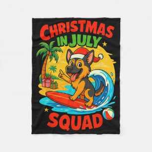 Christmas In July Funny German Shepherd Surfing Do Fleece Blanket