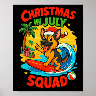 Christmas In July Funny German Shepherd Surfing Do Poster